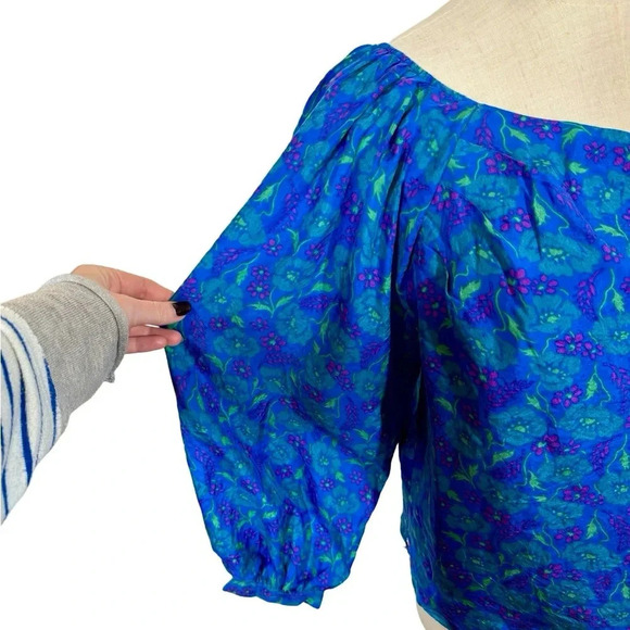 Veronica Beard Lyric One-Shoulder 100% Silk Top in Cobalt Multi Floral - Picture 7 of 14